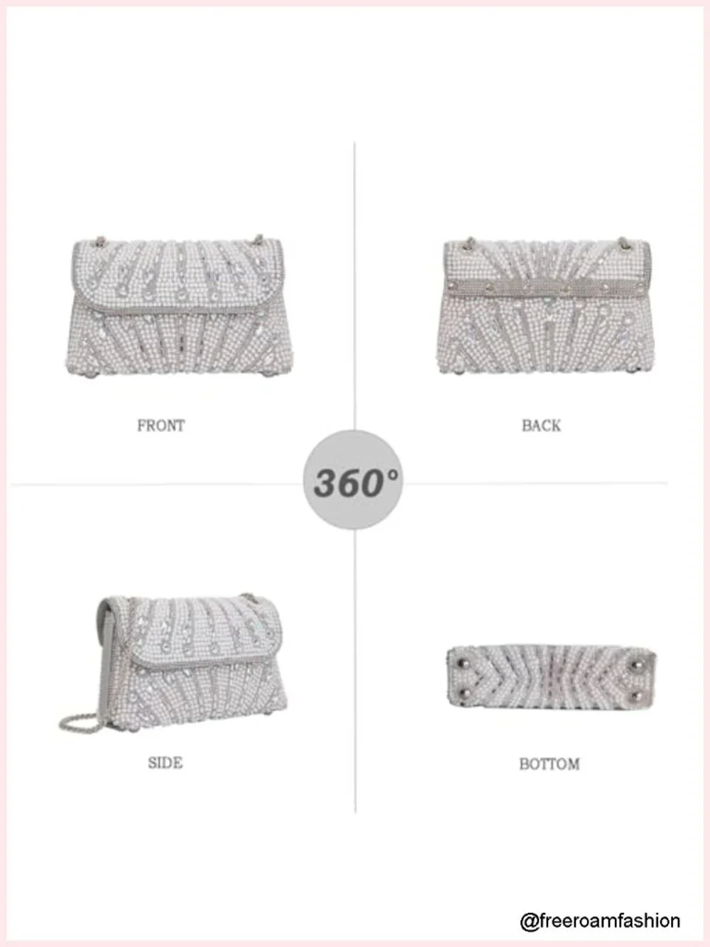 Pearls Rhinestones Evening Shoulder Crossbody Clutch Bag with Chain